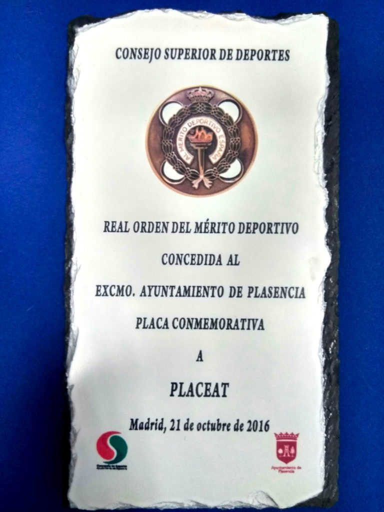 Imagen de la Placa de la Real Orden al Mérito Deportivo concedida a PLACEAT
