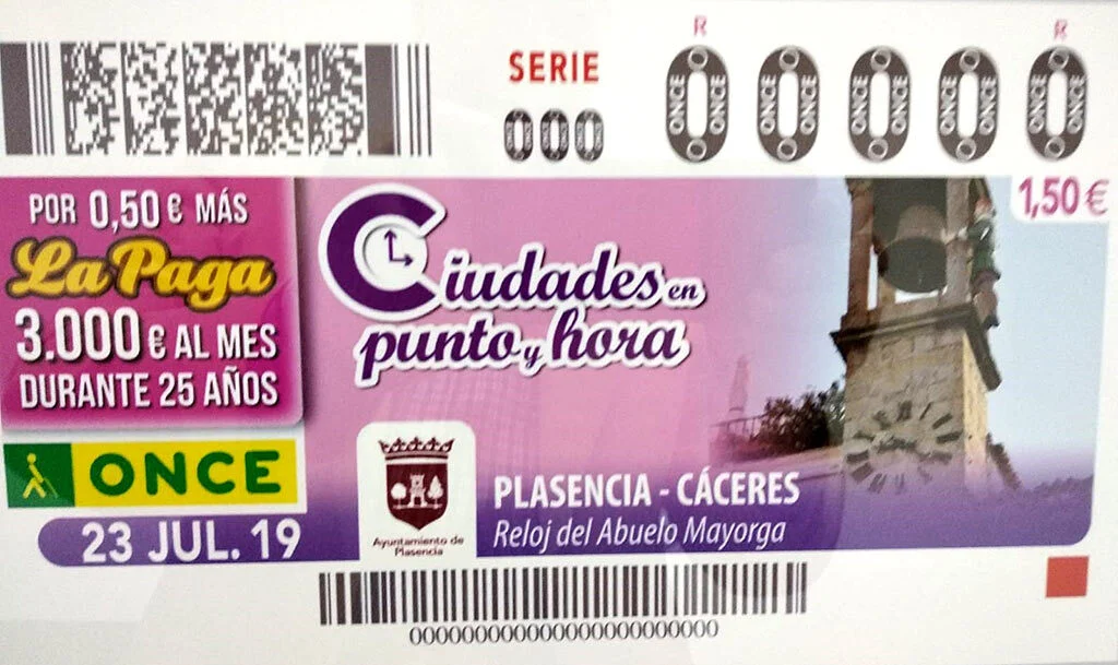 Imagen del Cupón de la ONCE que lleva una foto del Abuelo Mayorga de Plasencia